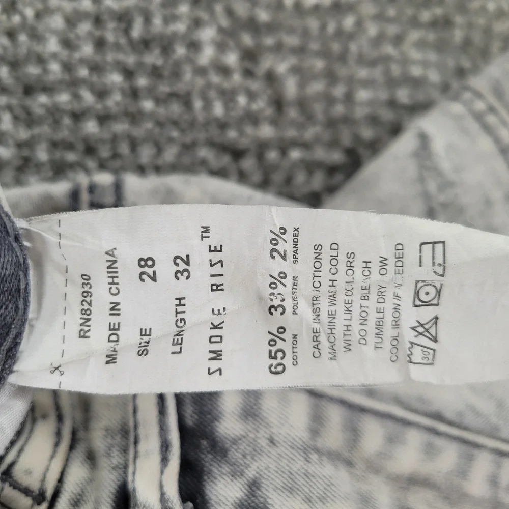 Smoke Rise Mens Distressed Acid‎ Wash Moto Jeans Gray 28x32 Slim Ripped Denim
